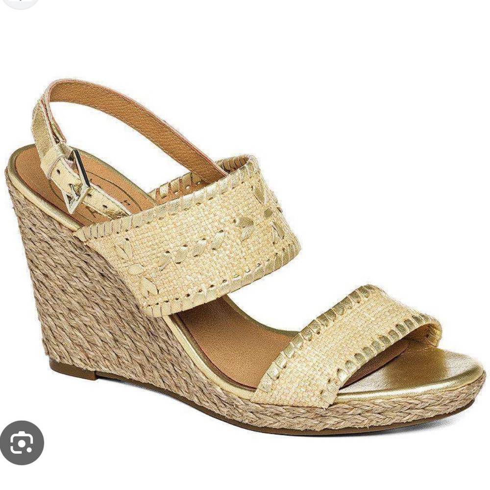 Jack Rogers Vanessa Raffia Wedge in Gold
